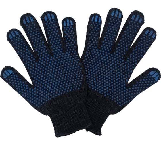 картинка Перчатки трикотажные 6-нитей с ПВХ 10кл Черные (ТекстКонтракт) 10/200 магазин Одежда+ являющийся официальным дистрибьютором в России 