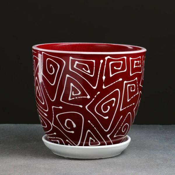картинка Горшок керамич Абстракция красная 1,0л (Белорусь) магазин Одежда+ являющийся официальным дистрибьютором в России 