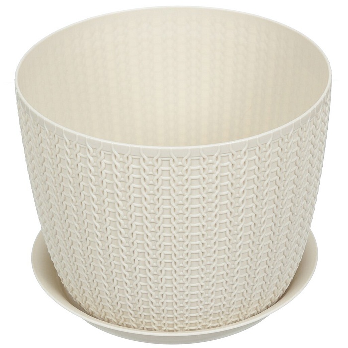 картинка Кашпо Вязание 21 с/п 4,5л белый ротанг М3122 (М Пласт) магазин Одежда+ являющийся официальным дистрибьютором в России 