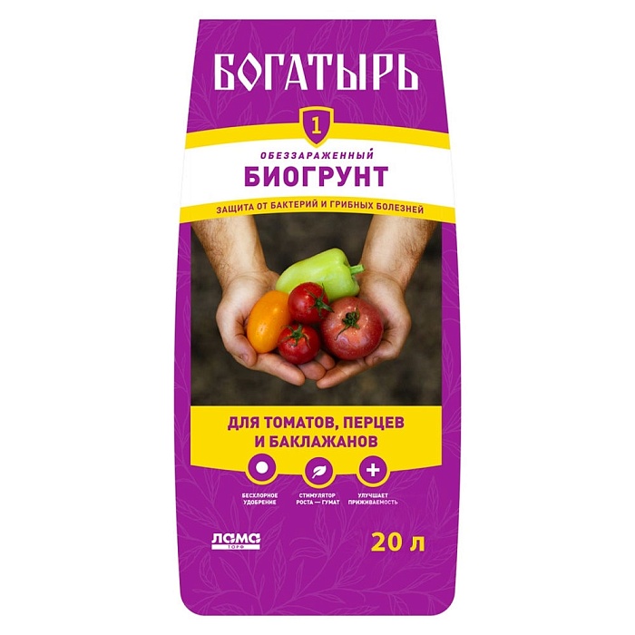 картинка Грунт Богатырь томат,перец,баклажан 20л (ЛамаТ) 5/120 магазин Одежда+ являющийся официальным дистрибьютором в России 