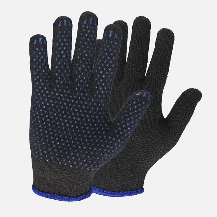 картинка Перчатки трикотажные 6-нитей с ПВХ Точка 7,5кл Черные П/Ш (ТекстКонтракт) 10/200 магазин Одежда+ являющийся официальным дистрибьютором в России 