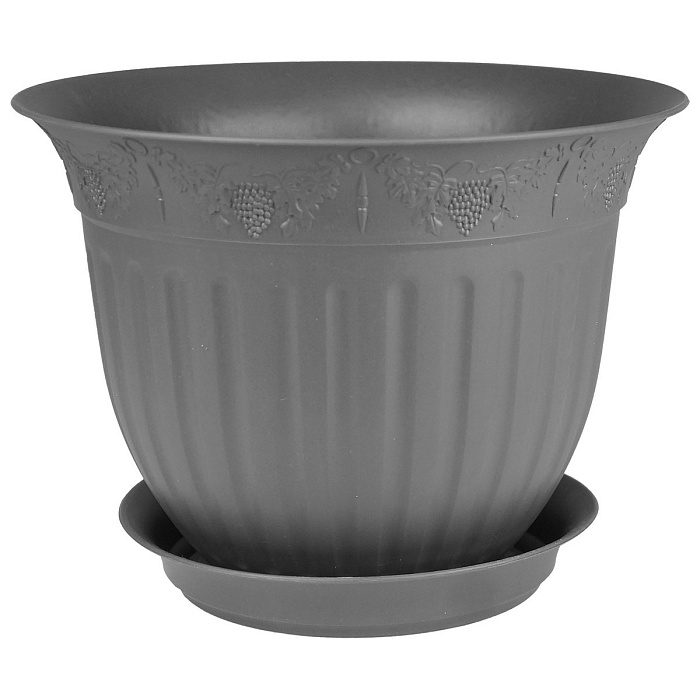 картинка Кашпо Виноград 26 с/п 4л антрацит (Техпласт) магазин Одежда+ являющийся официальным дистрибьютором в России 