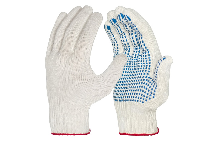 картинка Перчатки трикотажные 6-нитей с ПВХ 10кл Белые (ТекстКонтракт) 10/200 магазин Одежда+ являющийся официальным дистрибьютором в России 