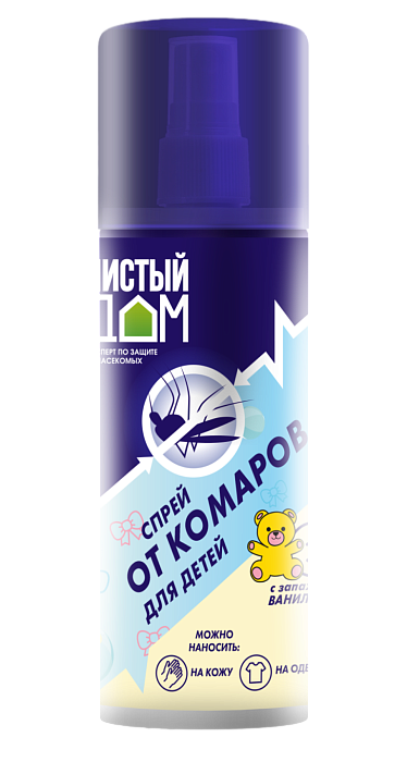 картинка Спрей от комаров для детей Чистый дом 95мл (ТехЭкс) 4/24 магазин Одежда+ являющийся официальным дистрибьютором в России 