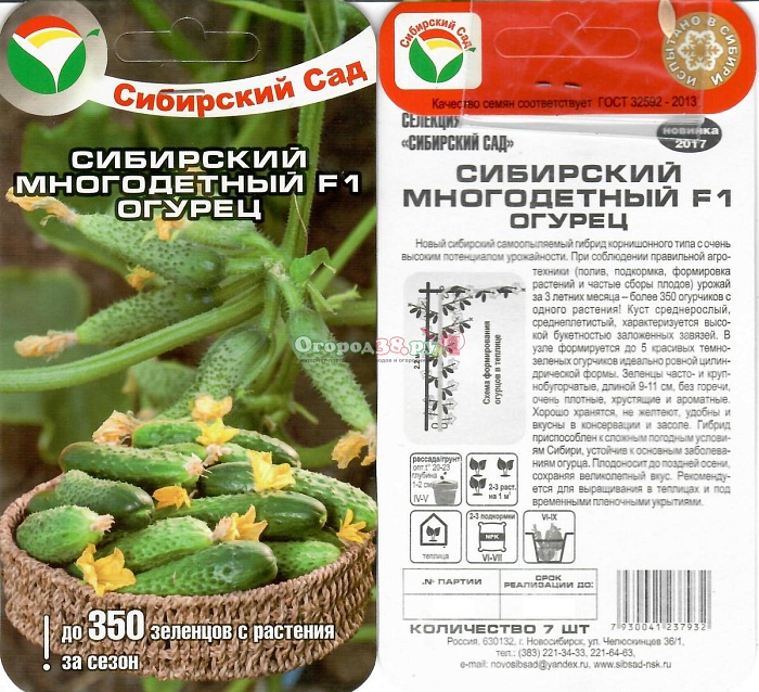 картинка Огурец Сибирский многодетный F1 7шт (СибСад)  магазин Одежда+ являющийся официальным дистрибьютором в России 