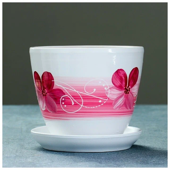 картинка Горшок керамич Орхидея белая 0,4л (Беларусь) магазин Одежда+ являющийся официальным дистрибьютором в России 