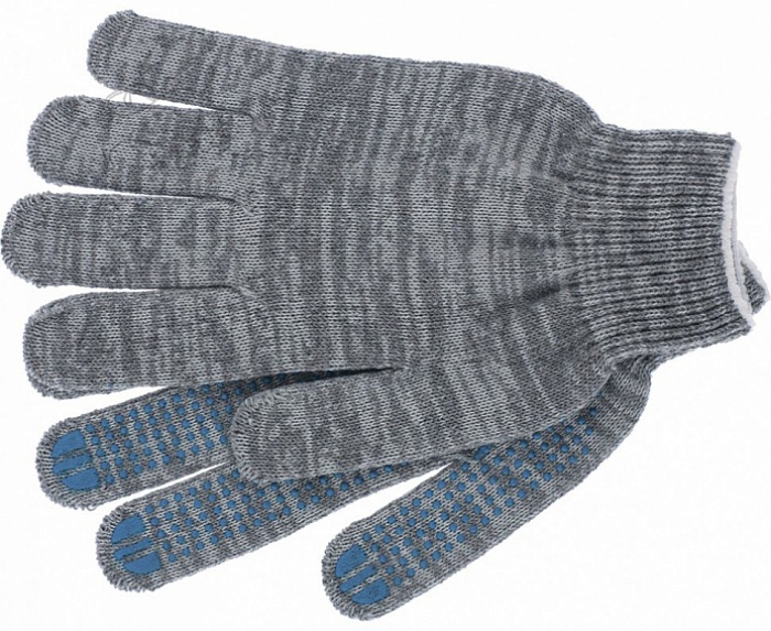 картинка Перчатки трикотажные 6-нитей с ПВХ 10кл ЛЮКС Серые (ТекстКонтракт) 10/200 магазин Одежда+ являющийся официальным дистрибьютором в России 